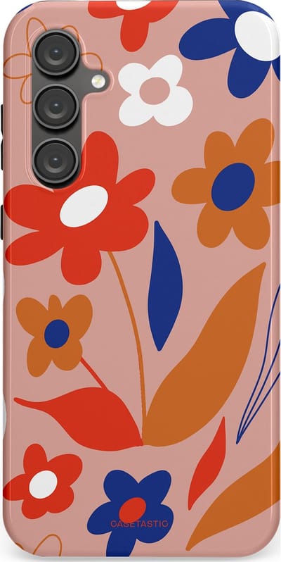 Casetastic hoesje geschikt voor Samsung Galaxy S23 FE - Dubbellaagse bescherming - Vormen in bloei - Fashion Case - Perzik Rood Donkerblauw