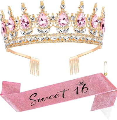 Verjaardagsset 16 Jaar Cadeau: Feestelijke Sjerp Kroon en Tiara voor Meisjes
