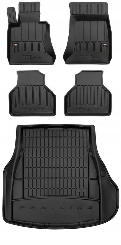 Frogum ProLine Complete Set: Luxe Rubberen Automatten + Kofferbakmat - Geschikt voor BMW 7 Serie E65 / E66 Sedan 2001-2008 - Versie met volwaardig reservewiel - Perfecte Pasvorm - Geurloos TPE - Zwart