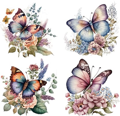 Set van 4 Zelfklevende Muurstickers met Vlinders - Decoratieve Wanddecoratie voor Woonkamer, Keuken en Badkamer - Waterdicht en Verwijderbaar (30x30cm)