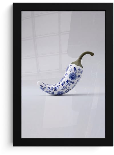 Poster in lijst - Fotolijst 20x30 cm - Posters - Chilipeper - Keramiek - Blauw - Posterlijst zwart - Decoratie - Wanddecoratie woonkamer - Muurdecoratie slaapkamer