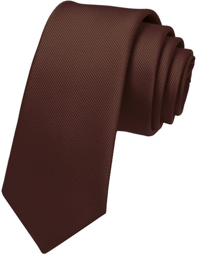 Fako Fashion - Fijne Stropdas - Gestreept - Ribstructuur - 100% Zijde - Effen - 6cm - 145cm - Donkerbruin
