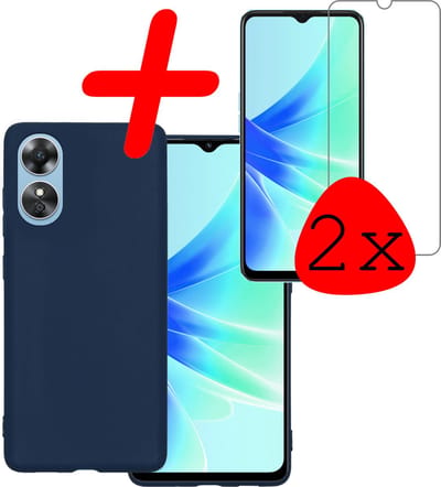 Hoesje Met 2x Screenprotector - Geschikt voor OPPO A17 - Sterk & Shockproof - Back Cover - Siliconen Case - Telefoon Hoes - Donkerblauw