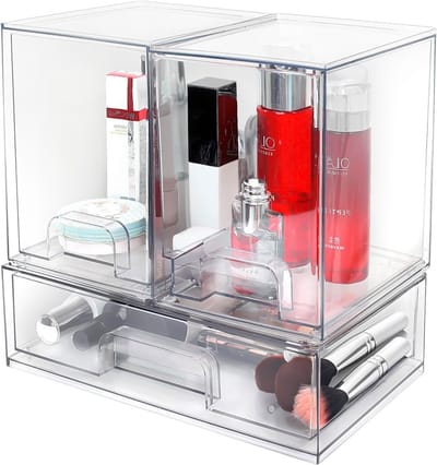 Stapelkbare Opberg Lade voor Make-up, Duidelijke Plastic Organizer met Uittrekbare Lade voor Onder de Wastafel, Badkamer, Keuken en Kantoor