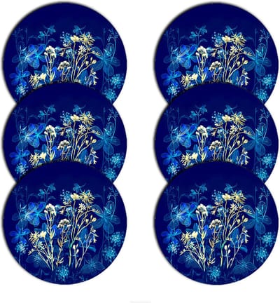 Bertoni - Placemats - tafelmatten set van 6 stuks - rond - 33 cm, Midnight - Blauw