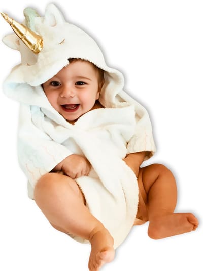 BoefieBoef Eenhoorn Kinder Badjas Baby & Peuter 0-2 Jaar (0-85 cm) – Zacht Katoen Badstof met Dieren Capuchon – Absorberende Ochtendjas Handdoek voor Jongen & Meisje – Zwemles, Carnaval, Verjaardag & Kraamcadeau – Perfect na Bad & Zwemmen - Unicorn