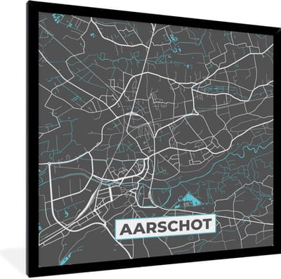Fotolijst incl. Poster - België – Aarschot – Stadskaart – Kaart – Blauw – Plattegrond - 40x40 cm - Posterlijst