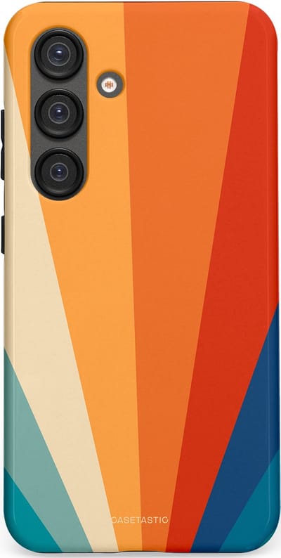 Casetastic hoesje geschikt voor Samsung Galaxy S25 - Dubbellaagse bescherming - Retro straal - Fashion Case - Oranje Okergeel Petrol Rood