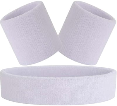 CHPN - Witte zweetband - Zweetbandjes set - 3-delig - Polsbandjes - Hoofdband - Badstof - Wit - Sportbandjes - Zweet banden - Geen zweet tijdens het sporten - Zweet afvegen