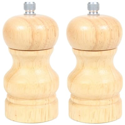 Cook Concept Pepermolen/zoutmolen - 2x - hout - bruin - 10 cm - kruidenmolen - kruiden vermaler