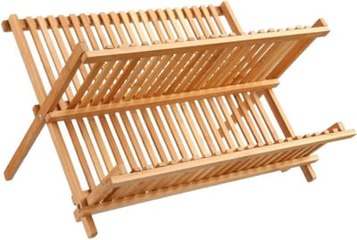 Secret de Gourmet Afdruiprek - 2-laags - bruin - 42 x 33 cm - bamboe hout - afwasrek - afwassen