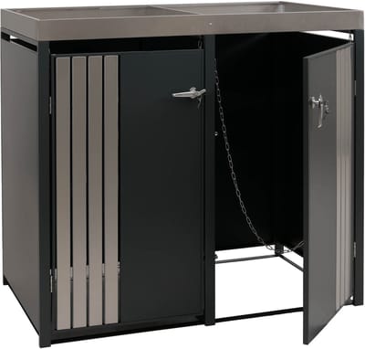 Afvalcontainerbehuizing voor 2 containers MCW-O67, afvalcontainerbox met plantenbak, metaal 125x132x84cm 55kg ~ antraciet roestvrij staal