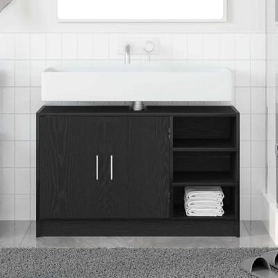 vidaXL - Badkamerkast - Zwart - Eiken - 90 - x - 29 - x - 55 - cm - Bewerkt - hout