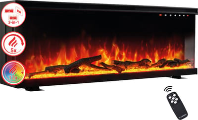 KAMINIO Elektrische haard LEA - Elektrische 3-in-1 haard met panoramaweergave, verwarming, 3D-vlameffect, 12 vlamkleuren, afstandsbediening - 36 inch