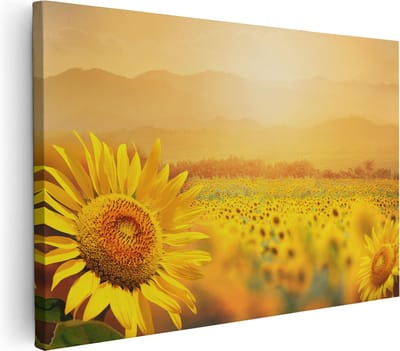 Artaza Canvas Schilderij Zonnebloemenveld - 30x20 cm - Klein - Wanddecoratie Bloemen - Muurdecoratie Landschap - Kamer Accessoires