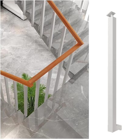 Vloerstaande Leuningpaal - Veiligheidsleuning - Trappen Beveiligen - Verstelbare Hoek - 4x4cm Paal - Wit
