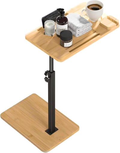 Bijzettafel Bamboe - Nachtkastje Tafel - Veelzijdig Gebruik - In Hoogte Verstelbaar - 40x25x78cm - Houtkleur