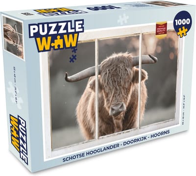 Puzzel Schotse hooglander - Doorkijk - Hoorns - Legpuzzel - Puzzel 1000 stukjes volwassenen