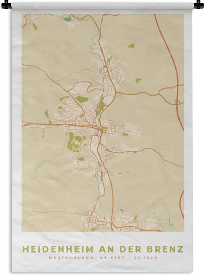 Wandkleed - Wanddoek - Heidenheim an der Brenz - Stadskaart - Vintage - Kaart - Plattegrond - 120x180 cm - Wandtapijt
