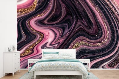 Behang - Fotobehang Marmerlook - Roze - Paars - Goud - Luxe - Marmer - Breedte 360 cm x hoogte 240 cm