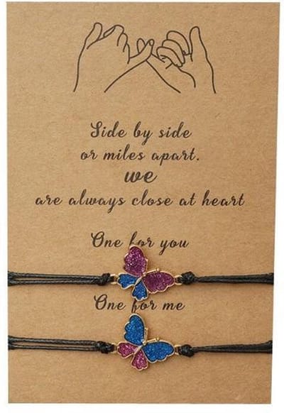 Akyol - Vriendschapsarmband -Vriendschaps armband -VRIENDINNEN ARMBAND -pinky promise armband vlinder armband - vriendinnen armband -armband voor vriendinnen - armband cadeau - armband gift - met vlinder hangertje - Paarse Armband 30 cm- best friends