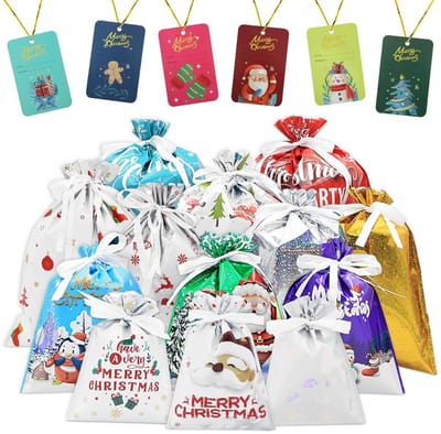 Dailygoods- Geschenzak 30 stuks - Kerstgeschenkzakjes - Aluminiumfolie - 5 Maten - Felle Kleuren - Ruime Capaciteit - Cadeautas