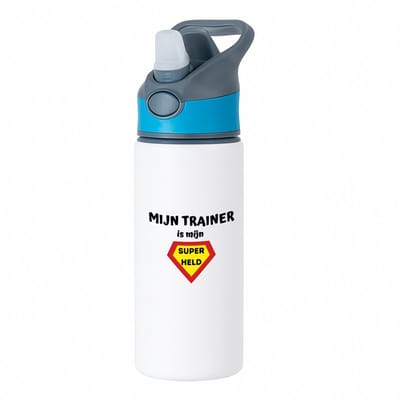 Hacebo® - mijn trainer is mijn superheld waterfles met rietje blauw - Trainer - super trainer - sport - verjaardag - cadeautje voor trainer - trainer artikelen - kado - geschenk - water fles - 650ML