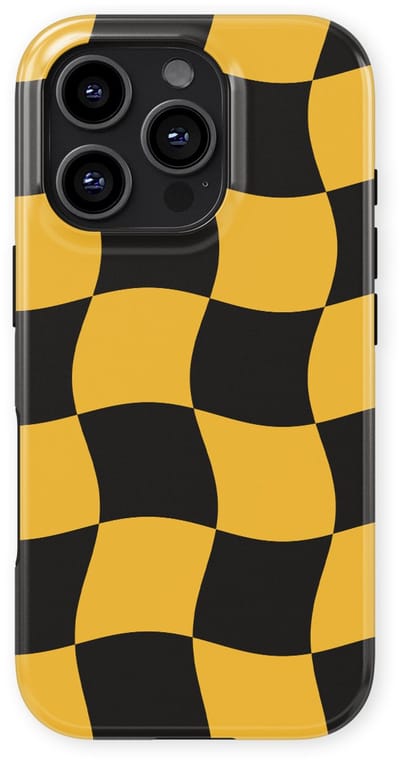 Checkered Warp Hoesje geschikt voor iPhone 16 Pro | Geschikt Voor Mag | Uniek Design Hoesje | Beschermhoes geschikt voor iPhone 16 Pro Yellow Rush