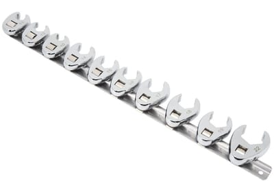 Dailygoods- Moersleutelset 10-22 mm - Kraaienpootsleutelset - Geschikt voor 3/8 inch ratel - Verlengstang - Duurzaam staal - 10 stuks met opbergrail - Kraaienpootsleutel