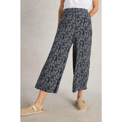 White Stuff Lisette Crinkle Culotte Navy Print Maat: 10 PETITE | Wijde Broeken Outlet | Dames | Blauw