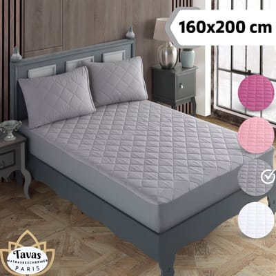 Tavas Waterdicht Matrasbeschermer 160x200 cm Grijs Gewatteerde 100% Katoen Molton Hoeslakenbadstof Rondom Elastiek Waterdichte Matras Beschermer Incontinentie