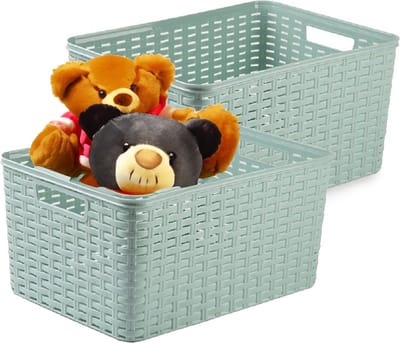 Plasticforte Opbergmand - 4x - Kastmand - rotan kunststof - mintgroen - 18 Liter - 29 x 39 x 20 cm