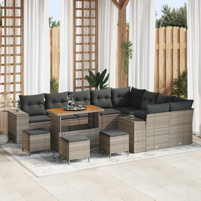vidaXL - Tuinbank - Set - 13 - st - 9-Aantal - zitplaatsen - Grijs - poly - rattan