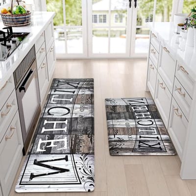 Keukenloopmat Set van 2, 10 mm Dikte, Antislip, Wasbaar, Vermindert Vermoeidheid, Waterdicht en Vlekbestendig, Bruin, 44 x 75 x 44 x 120 cm