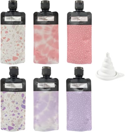 Dailygoods- Knijpreisflessen 6 stuks 90 ml - Toilettas - Trechter - Cosmeticacontainer - Herbruikbaar - Kunststof - Cosmeticaflessen