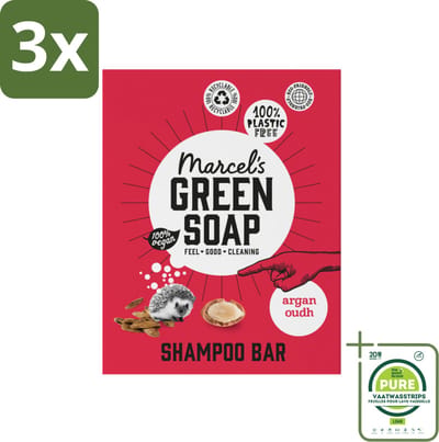 3 x Marcel's Green Soap - Shampoobar - Argan & Oudh - Versterkt & verzorgt - 90 gr - Grootverpakking - Shampoobar - Argan - Oudh - Biologische Shampoo - Plasticvrije Shampoo
