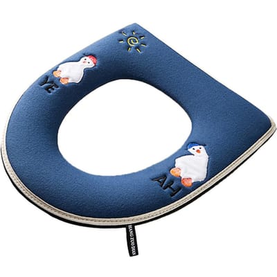 Couvercle de siège de toilette universel doux avec poignée Tapis de cuvette de toilette Coussin de siège de toilette chaud Accessoires de couvercle de toilette de salle de bain blue