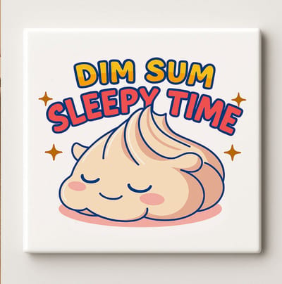 Dim Sum Sleepy Time Keramische Tegel – 15x15cm Schattige Dumpling Wanddecoratie Cadeau voor Foodlovers & Keukendecoratie