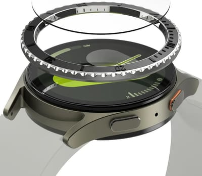 Ringke Bezel Styling + Tempered Glass Geschikt voor Samsung Galaxy Watch 7 44MM - RVS Watch Cover + Screen Protector - 44-96 Zwart