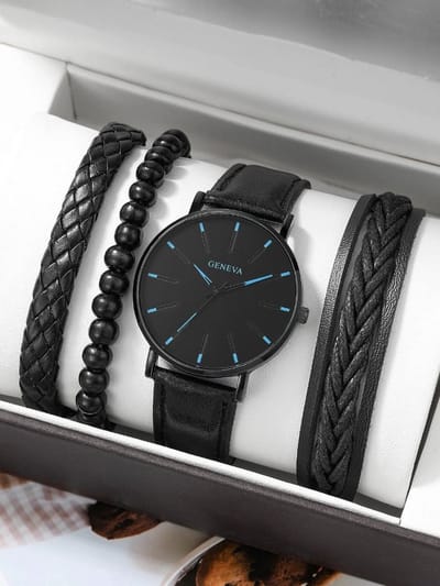 Herenhorloge + 3 stuks imitieleren armbandjes (zonder doosje)