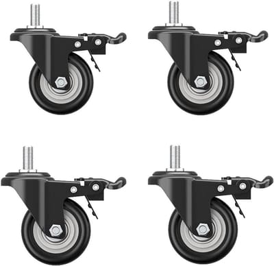 SnelShoppen - 4 stuks zwenkwielen voor bureaustoelen, M10 x 25 mm, zware belasting, stille zwenkwielen voor banken, bedden, kasten en bureau