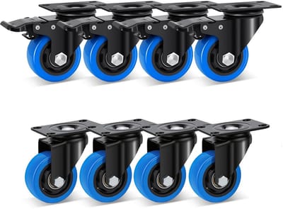 Set van 8 Zware Zwenkwielen 75mm met Rem - 360° Draaibaar Stil en Duurzaam