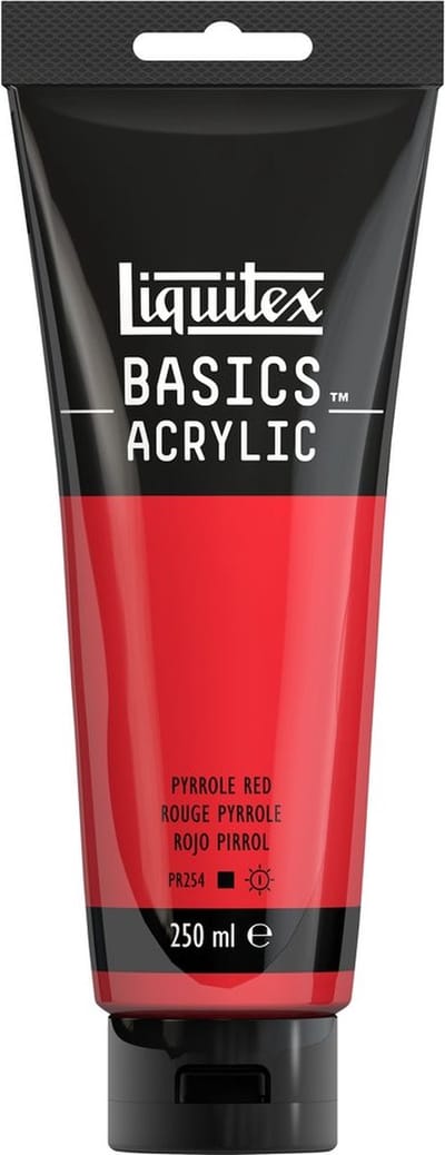 Liquitex 88700244 Basics Acrylverf Pyrrole Red – 250 ml | Kunstenaars Acrylverf | Middelmatige Viscositeit | Intense Roodtint voor Schilderen & Canvas