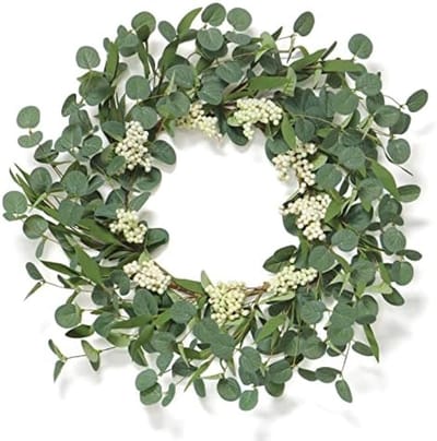 PromoHome Kunstmatige Eucalyptus Krans 55cm - Groene Bladeren Krans voor Voordeur, Muur, Venster, Veranda, Feestdecoratie Binnen en Buiten