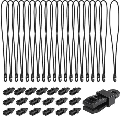 20-delige set rubberen spanbanden met clips en expander van 35 cm in zwart voor veelzijdig gebruik