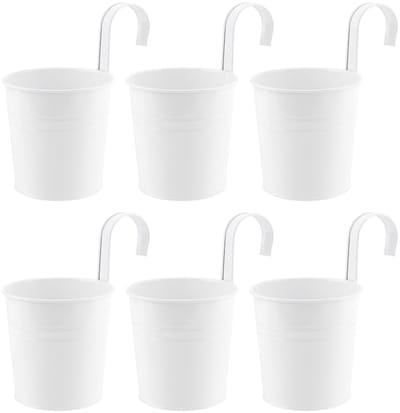 Hangpotten, wit, 10 cm, kleine hangpotten, bloempotten om op te hangen, hangende bloempotten met haak voor buiten, binnen, decoratie, tuin, hek