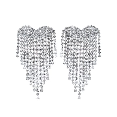 Heart Strass Oorhangers - Zilverkleurig | 5,5 x 3 cm | Bijoux / Messing | Fashion Favorite