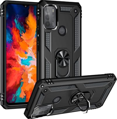 Hoesje geschikt voor Moto G71 hoes Hybrid Armor Anti-Shock hoesje Zwart - Hoesje geschikt voor Moto G71 Hoesje kickstand Ring houder cover TPU backcover hoesje