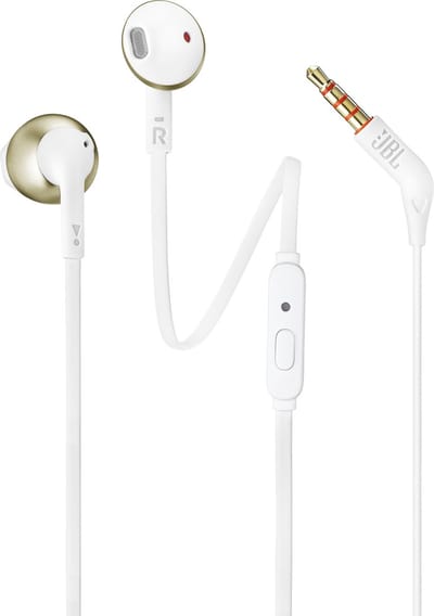 JBL Tune 205 - Earbud Oordopjes Bedraad - Oortjes met Microfoon - 3.5 mm Koptelefoon Aansluiting - Half-open In-ear - Pure Bass Sound - Goud