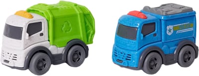 Speelgoedtopdeals - BIOplastic Truckset 2-delig 1 - 8 cm - Duurzaam speelgoed - Vuilniswagen Politiewagen